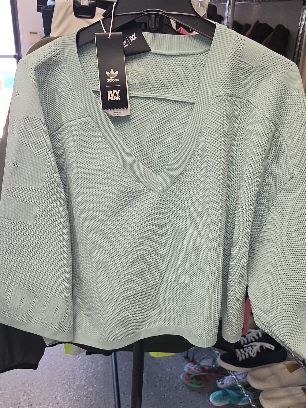 IVY PARK Women's Mint Green V-Neck Knit Pullover